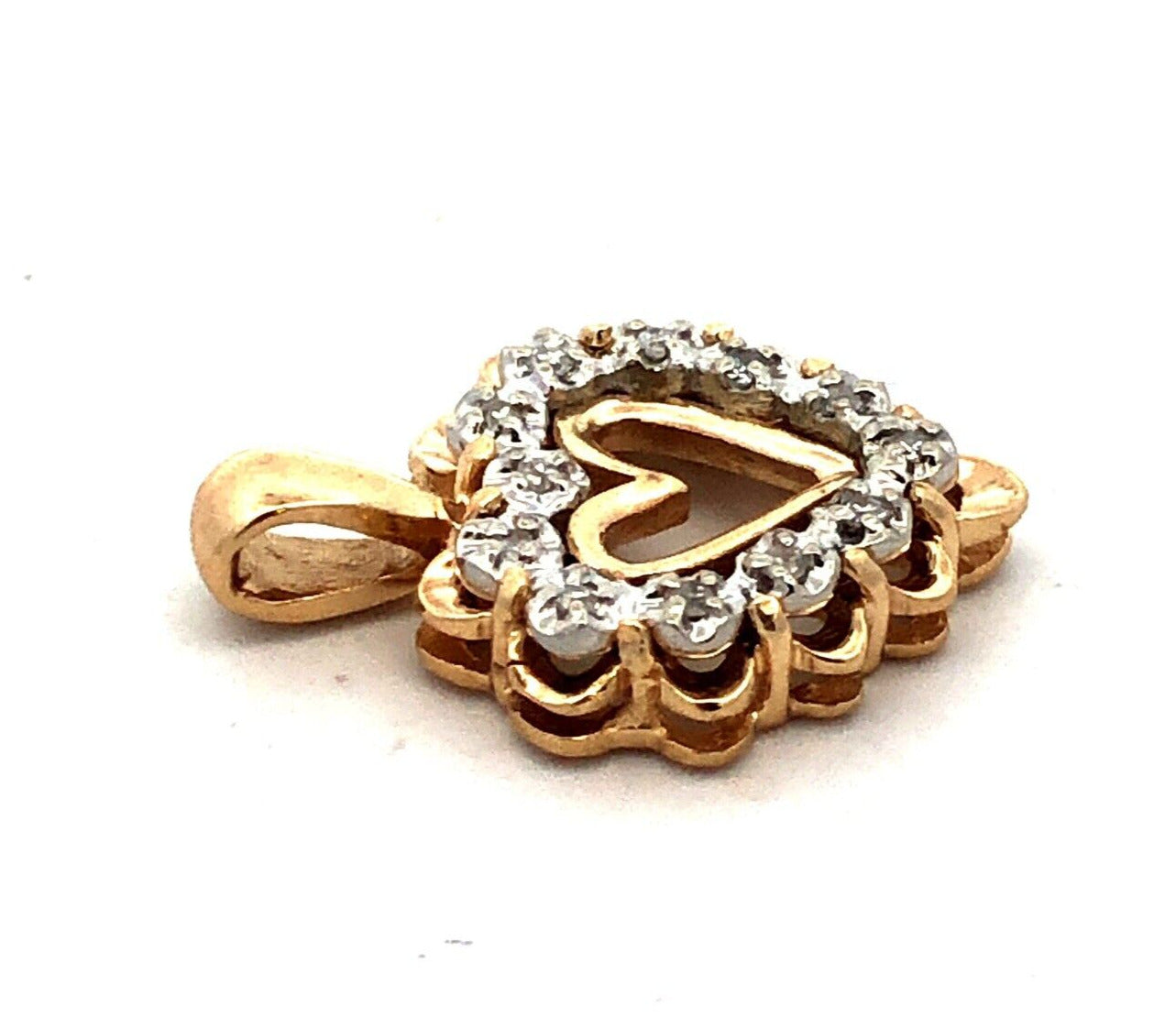 Designer 10K Yellow Gold Round Diamond Heart Love Anniversary Pendant