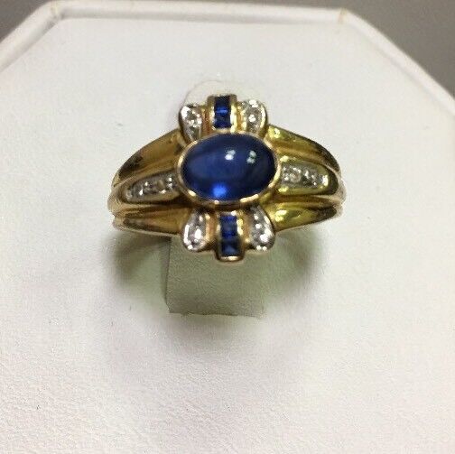 Modern 14k Yellow Gold Sapphire and Diamond Accent Ring