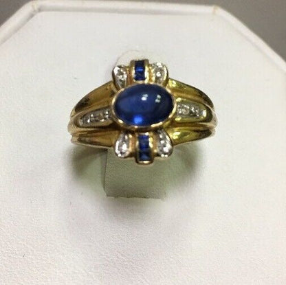 Modern 14k Yellow Gold Sapphire and Diamond Accent Ring