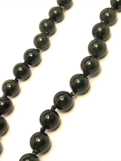 Estate Jade Imperial Wealth & Protection Gem Round Hand Knotted Bead Necklace