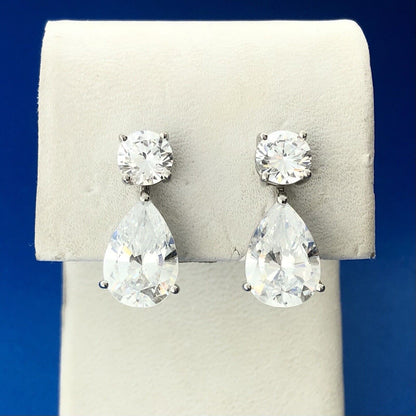 Stunning Designer 14K White Gold Cubic Zirconia CZ Drop Dangle Earrings
