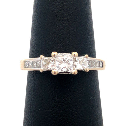 Designer ZEI 14K White Gold Princess Trio Diamond Engagement Ring Size 6.75