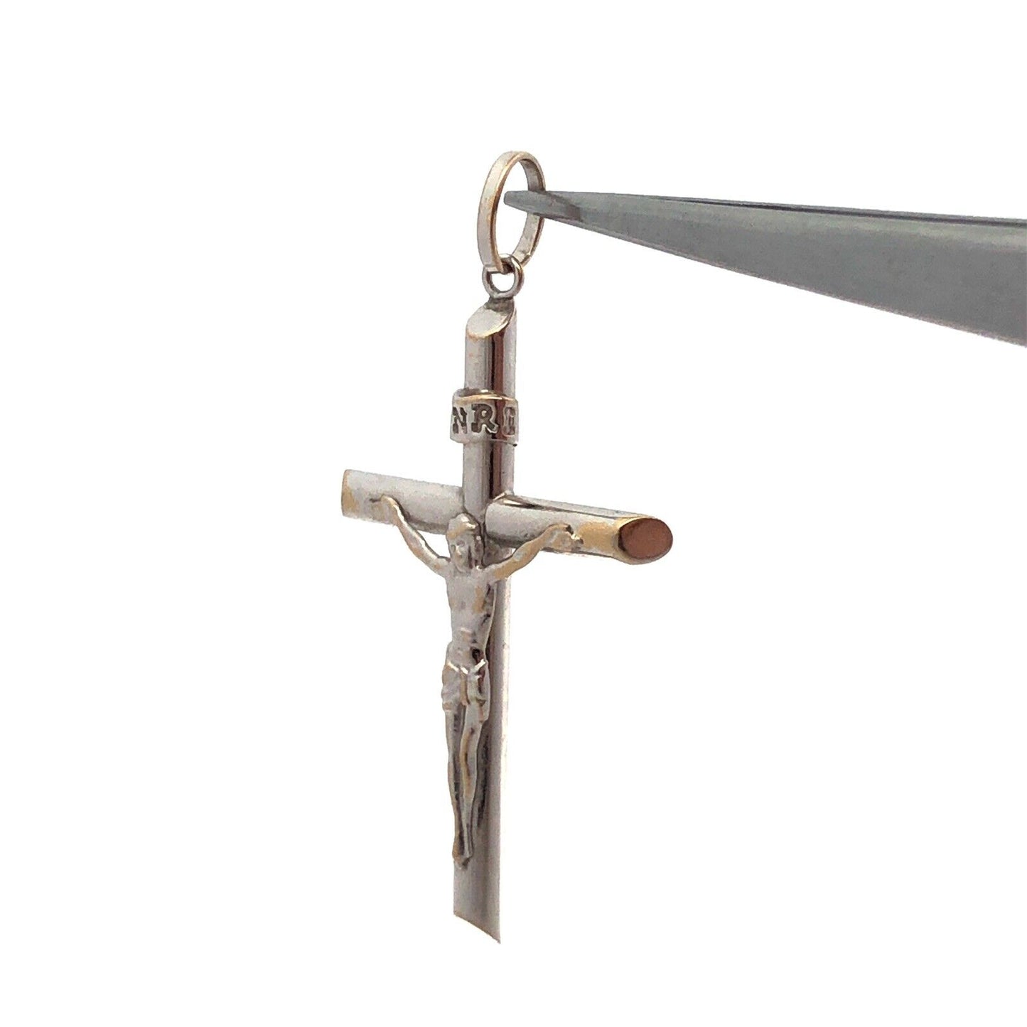 18K White Gold Polished Jesus Crucifix Religious Statement Cross Pendant