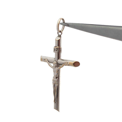 18K White Gold Polished Jesus Crucifix Religious Statement Cross Pendant