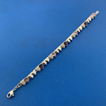 Swarovski Silver Toned Purple Pink Diamond Crystal Heart Station Tennis Bracelet