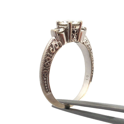 14K White Gold Three Stone Moissanite Engagement Bridal Anniversary Ring