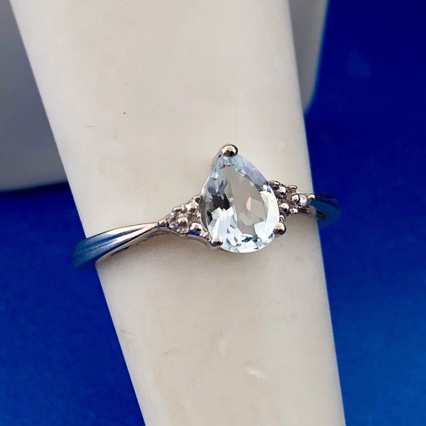 Designer 10K White Gold Blue Tourmaline Diamond Anniversary Cocktail Ring