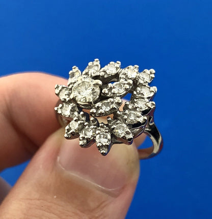 Art Deco 14K White Gold Diamond Free Form Heart Cluster Engagement Cocktail Ring