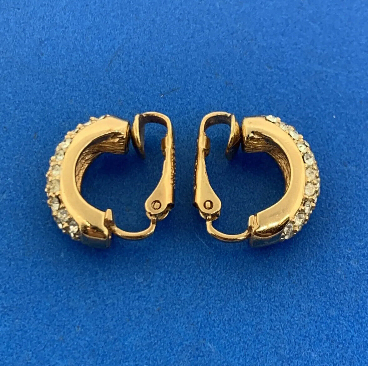 Vintage Christian Dior Germany Gold Tone Pave Rhinestone Crystal Clip Earrings