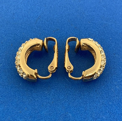 Vintage Christian Dior Germany Gold Tone Pave Rhinestone Crystal Clip Earrings