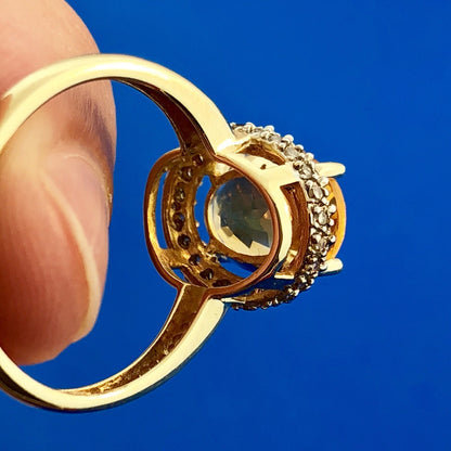 Stunning 14k Yellow Gold Citrine Diamond Halo Ring
