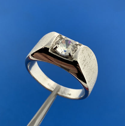 Designer SETA 925 Sterling Silver White Amethyst Mens Florentine Polished Ring