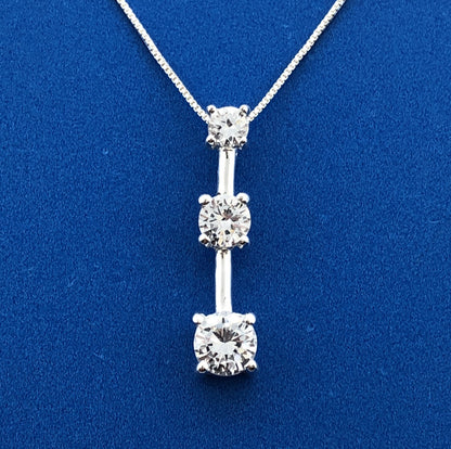 Stunning Sterling Silver Cubic Zirconia CZ Three Stone Journey Pendant Necklace