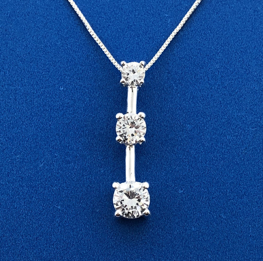 Stunning Sterling Silver Cubic Zirconia CZ Three Stone Journey Pendant Necklace