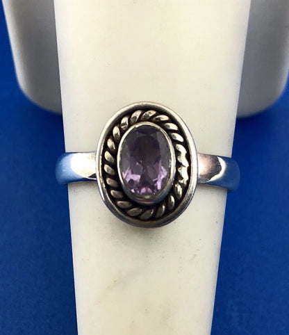 Retro Sterling Silver 925 Oval Amethyst February Anniversary Birthstone Ring
