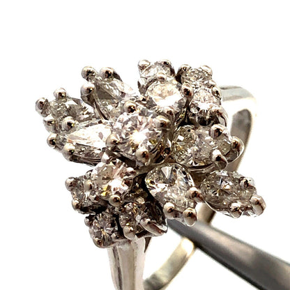 Designer 14K White Gold Round Pear Diamond Oval Cluster Engagement Ring