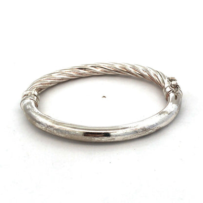 925 Sterling Silver Designer Holy Twisted Cable Small Hinged Cuff Bracelet