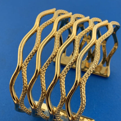 CORDOVA 925 Sterling Silver Vermeil Textured Polished Statement Cuff Bracelet