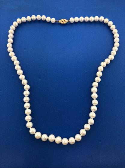 Gorgeous 14k Yellow Gold White 6.65mm Pearl 18" Strand String Necklace