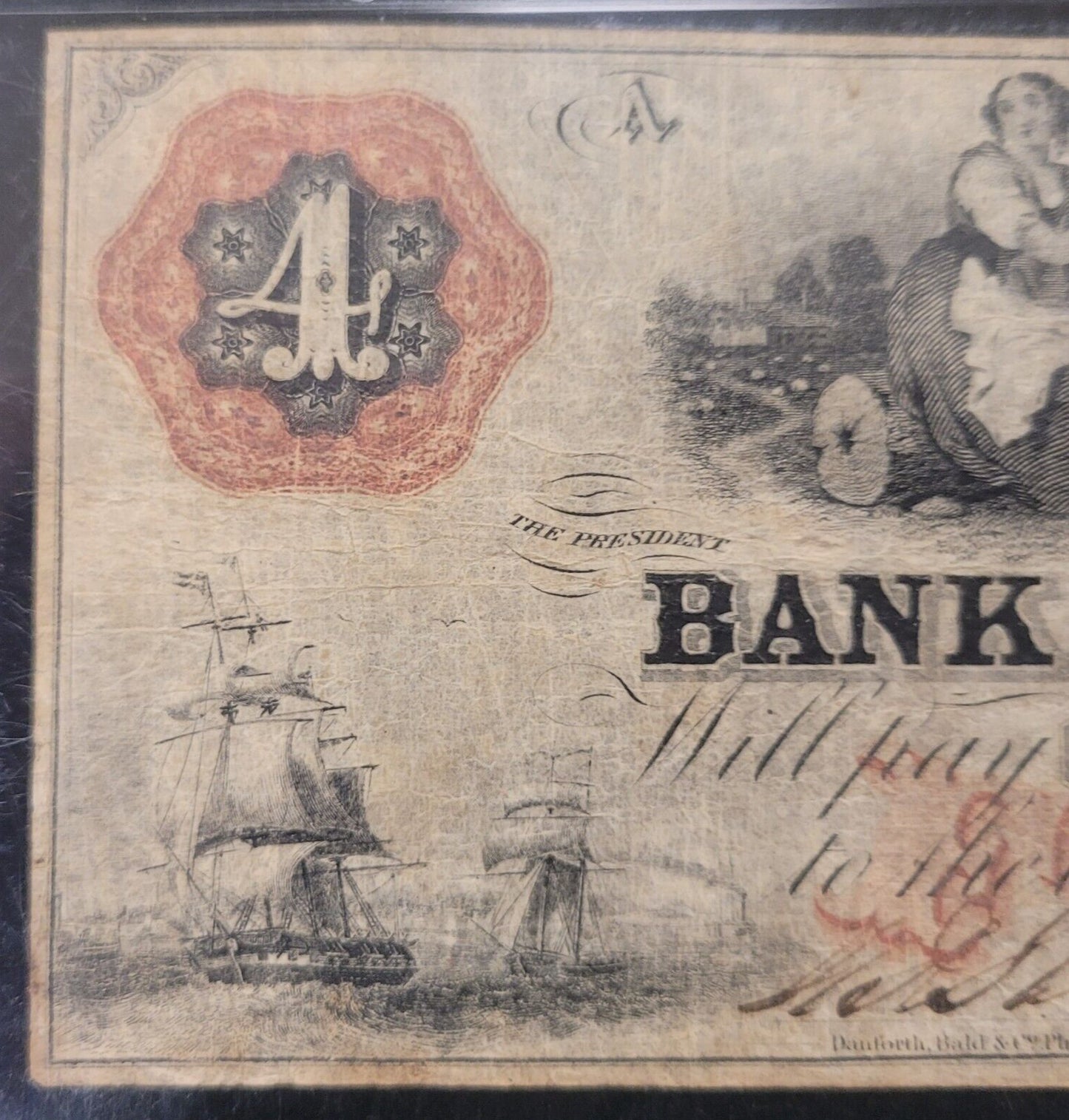 1859 $4 PMG VF20 Bank of Cape Fear, Salem, North Carolina Obsolete Bank Note