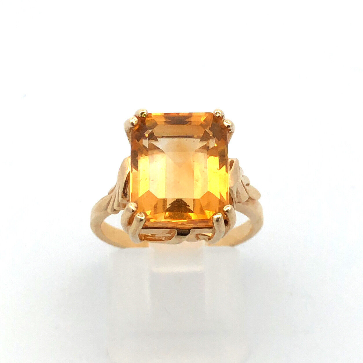 10K Yellow Gold Emerald Cut Citrine November Anniversary Cocktail Ring