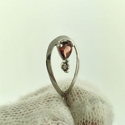 Designer QG Sterling Silver Garnet Diamond Openwork Teardrop Dangle Earrings