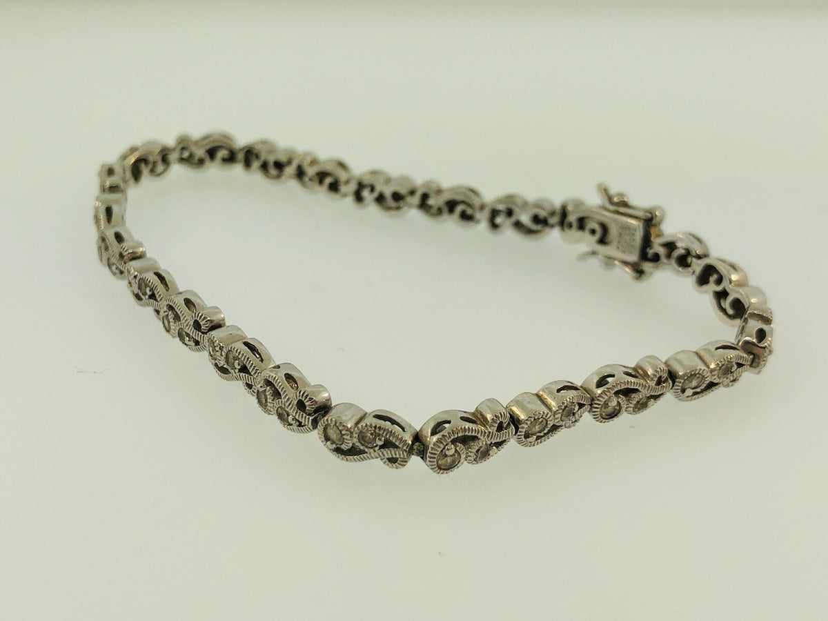 Tacori Sterling Silver 925 Cubic Zirconia CZ Open Scroll Link Tennis Bracelet