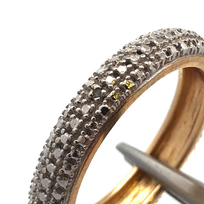 Designer R 925 Sterling Silver Vermeil Two Tone Diamond Textured Band Ring