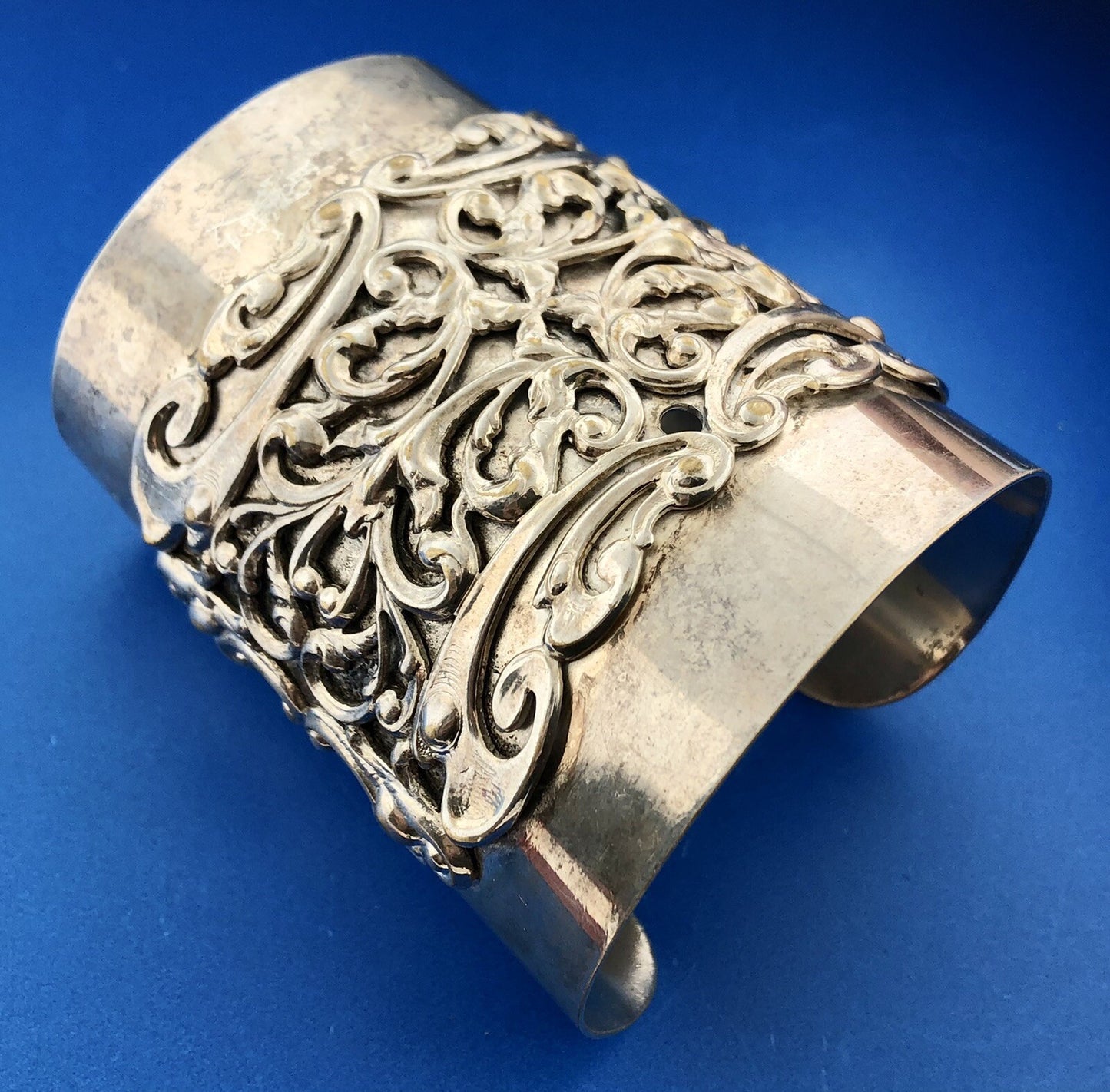 1950's Joseff Of Hollywood Silver Plated Adjustable Baroque Open Cuff Bracelet