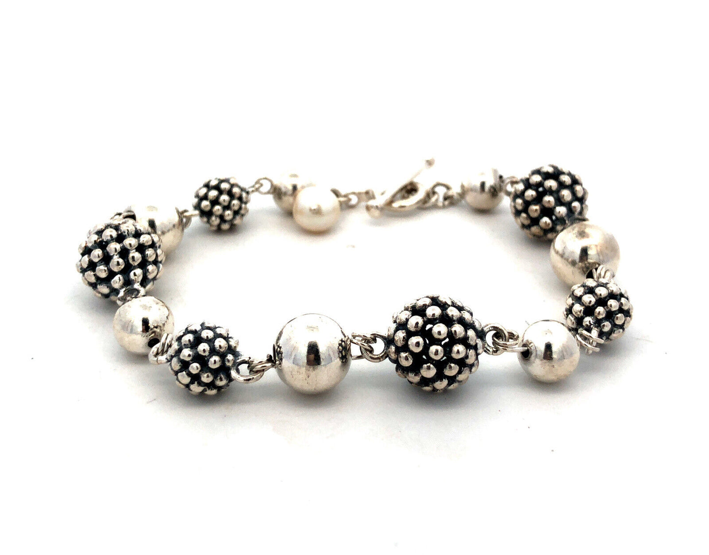 Michael Dawkins 925 Sterling Silver Pearl Textured Ball Beaded Toggle Bracelet
