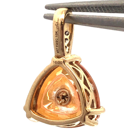 10K Yellow Gold Trillion Orange Pink Tourmaline Diamond Accent Pendant
