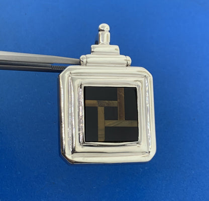 Designer 925 Sterling Silver Black Onyx Tiger Eye Inlay Square Statement Pendant