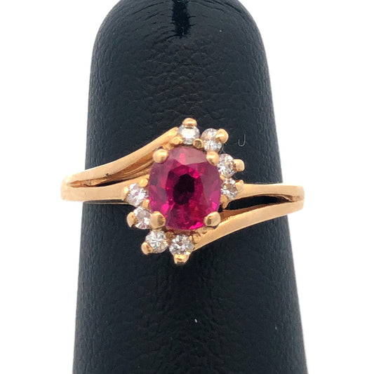 14k Yellow Gold Oval Ruby Diamond Accented July Birthstone Anniversary Ring