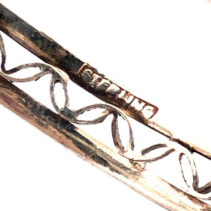 Vintage 925 Sterling Silver Open Work Leaf Scroll Bangle Bracelet