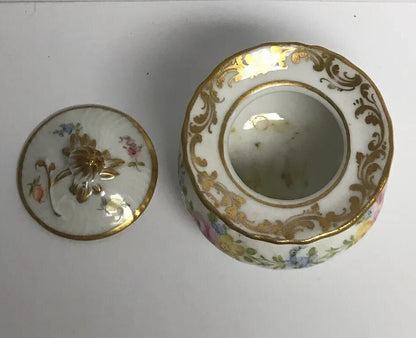 Vintage Dresden Hand Painted Gold Leaf Floral Lidded Cup/Pot No Saucer Inkwell