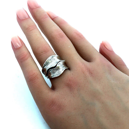 Designer Hagit Gorali Israel 925 Sterling Silver Textured Wave Wide Band Ring