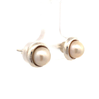 Designer 925 Sterling Silver Round Pearl Stud Earrings