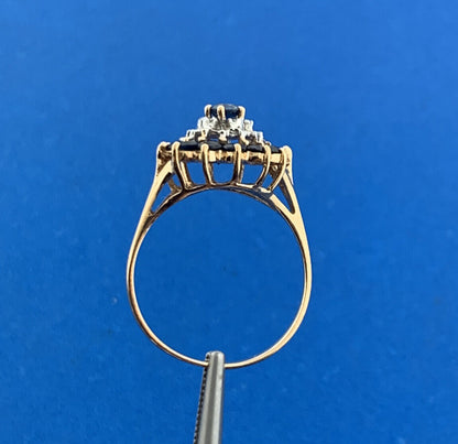 14K Yellow Gold Sapphire Diamond September Anniversary Empire Cluster Ring