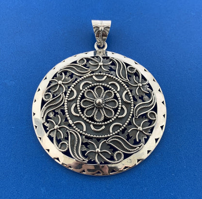 Designer Doug Paulus dP 925 Sterling Silver Floral Scroll Statement Disc Pendant