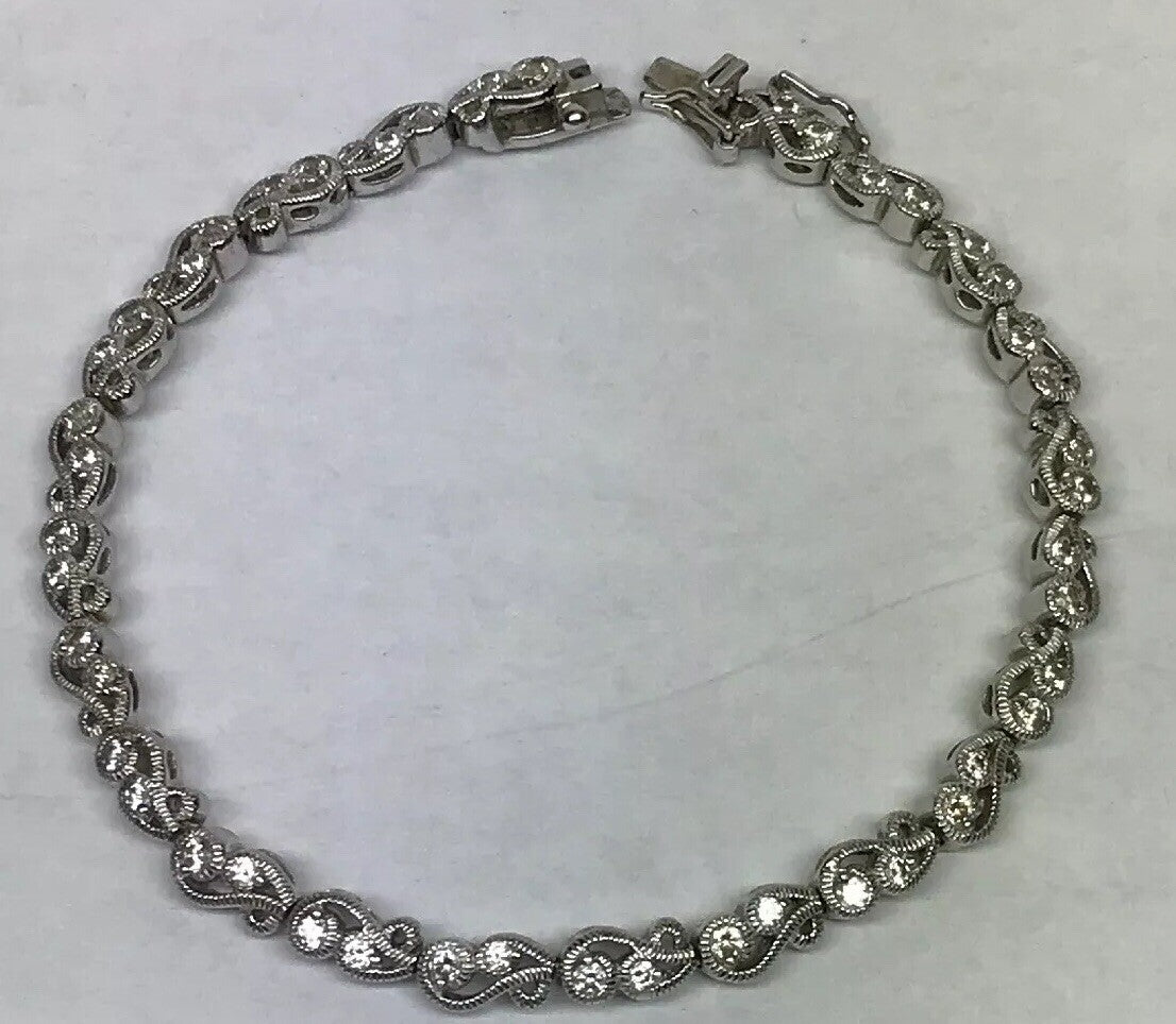 Tacori Sterling Silver 925 Cubic Zirconia CZ Open Scroll Link Tennis Bracelet