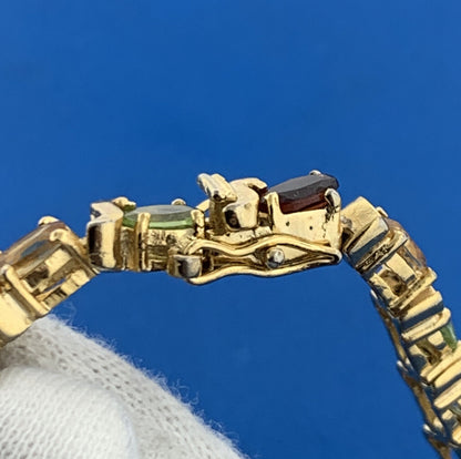 Designer HAN 925 Sterling Silver Vermeil Mixed Oval Gemstones Tennis Bracelet