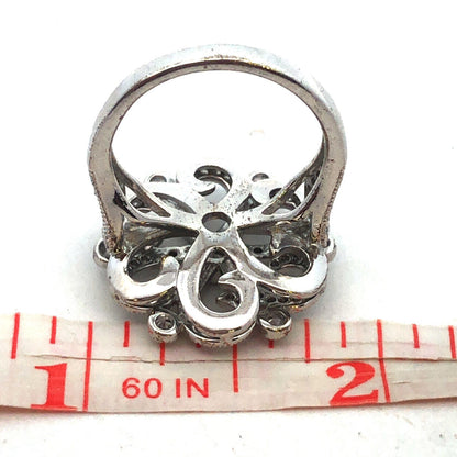 925 Sterling Silver Round Cubic Zirconia CZ Flower Swirl Cocktail Ring