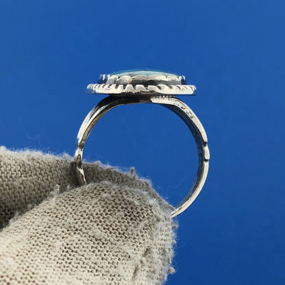 Stunning Sterling Silver 925 Oval Cabochon Blue Turquoise Finger Ring Size 6.75