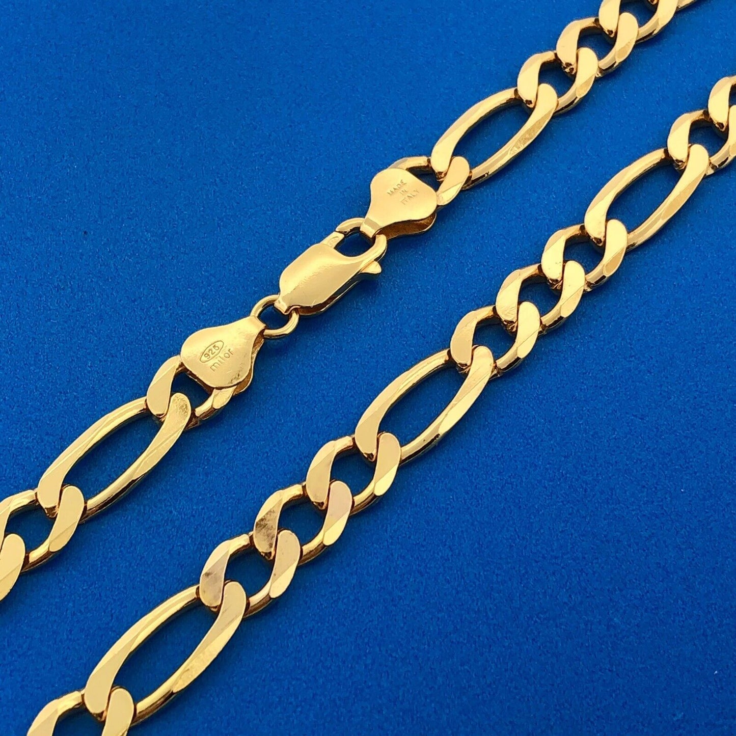Milor Italy 925 Sterling Silver Vermeil Gold Tone Unisex Figaro Link Necklace
