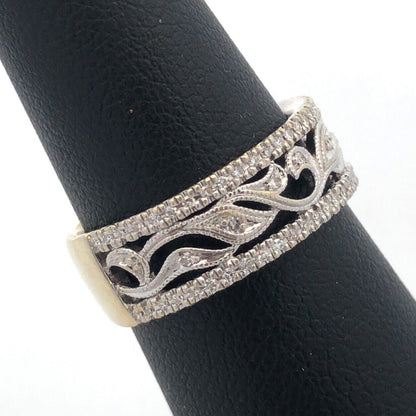 Neil Lane 14K White Gold Pave Diamond Floral Scroll Cutout Wedding Band Ring