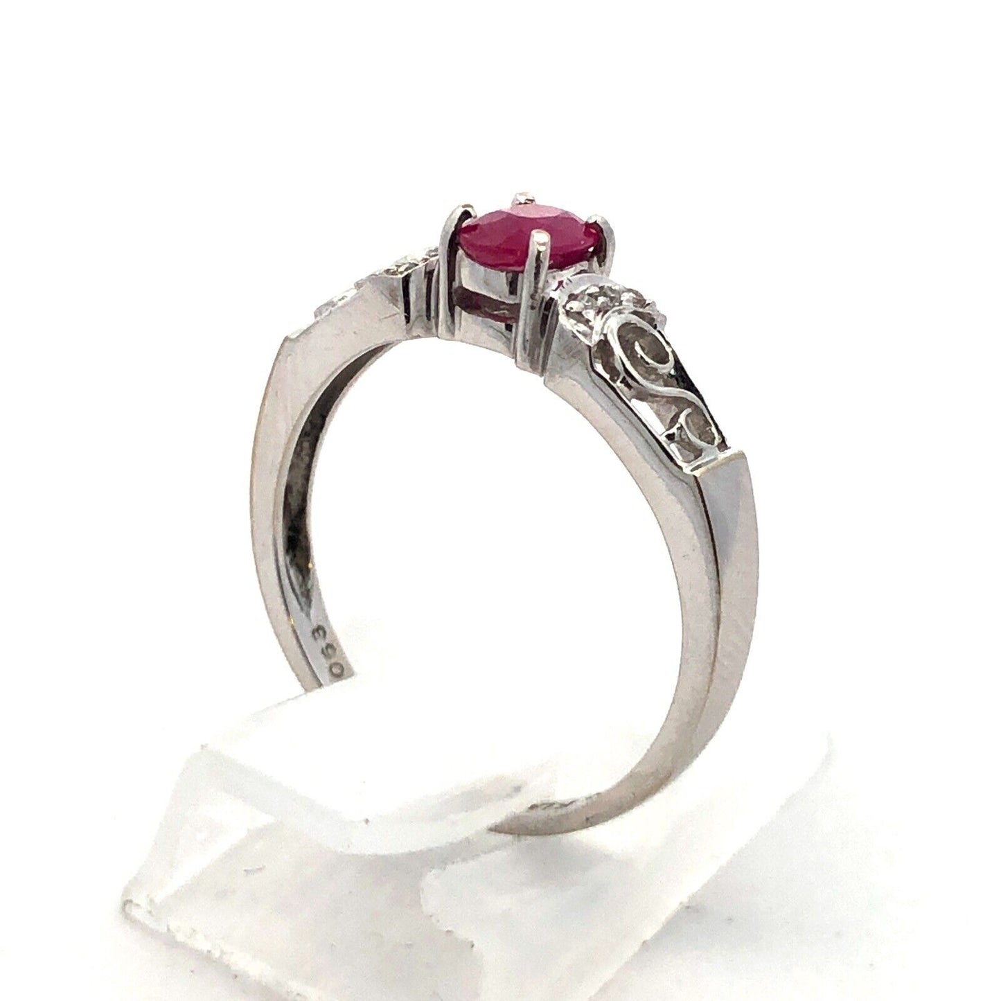 Designer F. Lau 14K White Gold Oval Ruby Diamond Accents Anniversary Ring