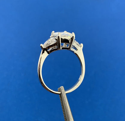 Designer 925 Sterling Silver Emerald Cut Cubic Zirconia Triangle Accented Ring