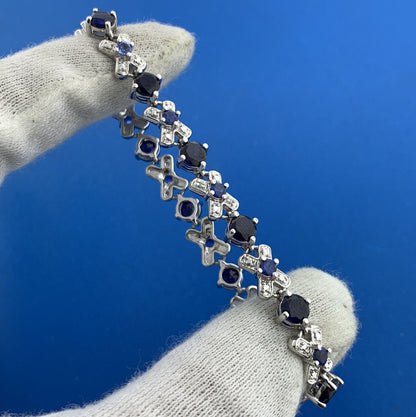 Designer 925 Sterling Silver Blue Sapphire Diamond X O Statement Tennis Bracelet