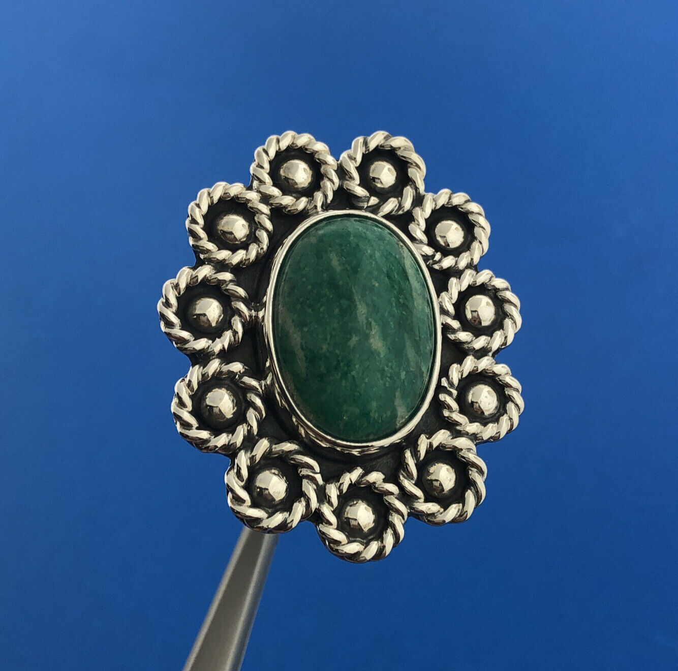 CII Mexican Sterling Silver 925 Cabochon Amazonite Oval Finger Ring Size 7.75