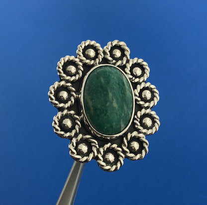 CII Mexican Sterling Silver 925 Cabochon Amazonite Oval Finger Ring Size 7.75
